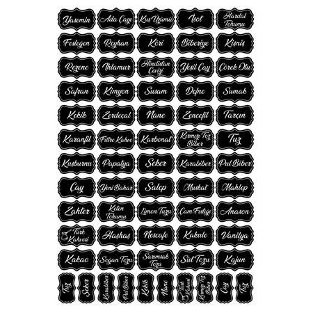 Siyah 107 Adet Baharat-bakliyat-kuruyemiş Kavanoz Etiketi-sticker