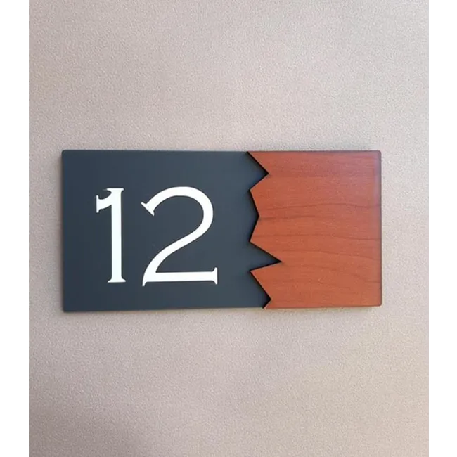 Wooden Serisi Pleksi Kapı Numarası SM-WSKN9
