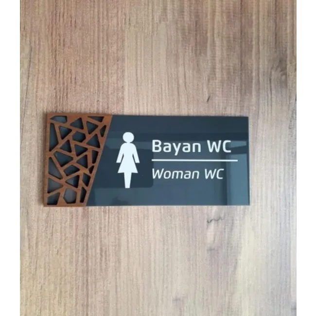 Ahşap Detaylı Pleksi Wc Tabelası Set