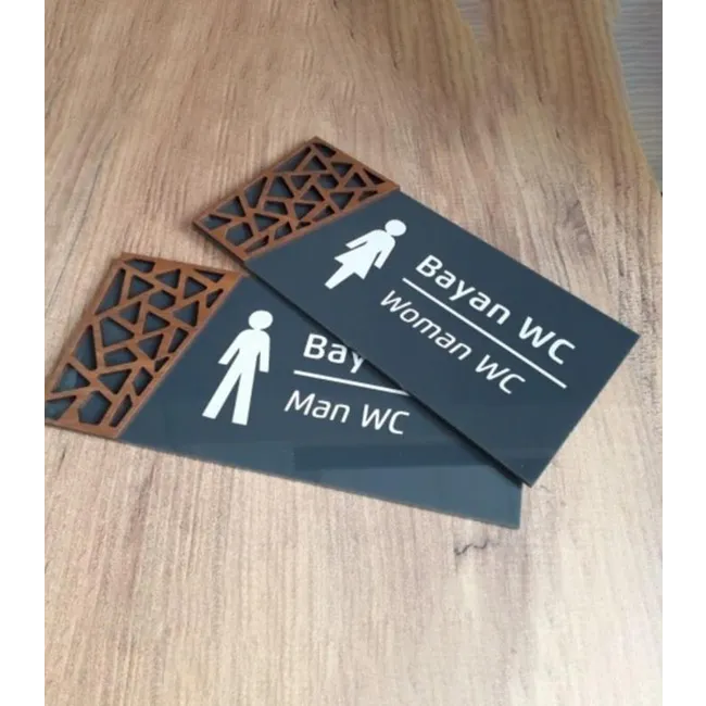 Ahşap Detaylı Pleksi Wc Tabelası Set